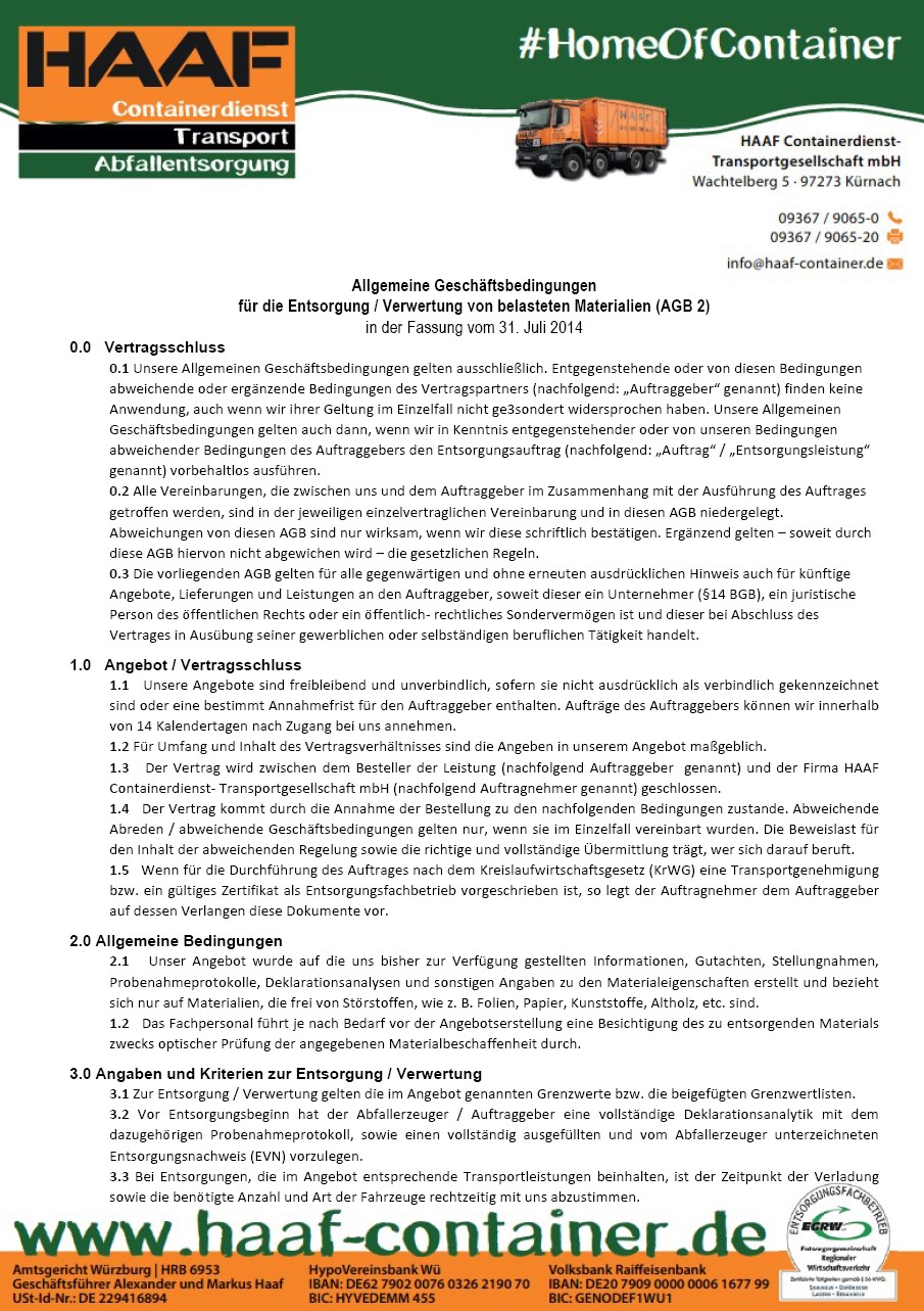 AGB Entsorgung AGB HAAF Entsorgung