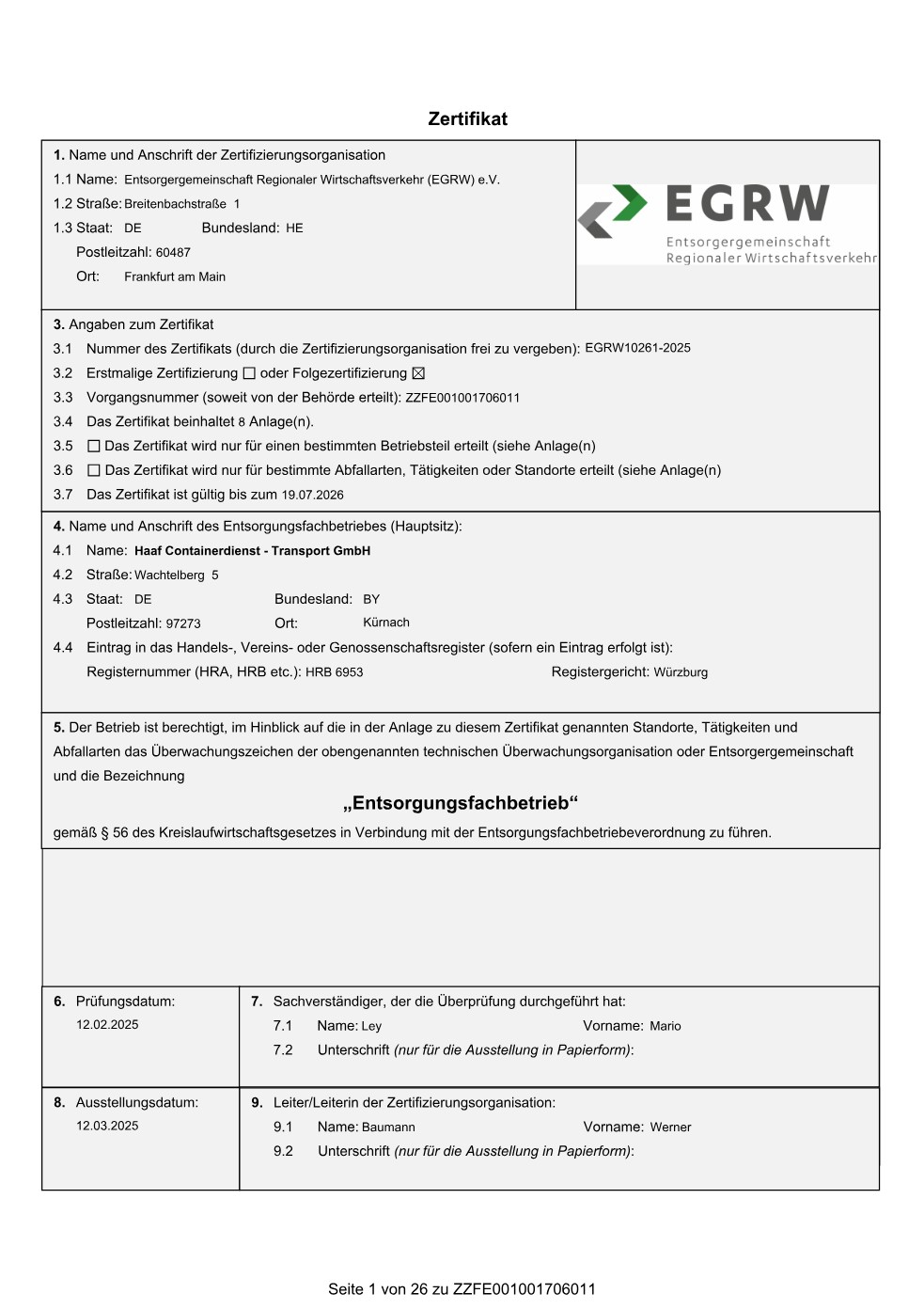 EGRW-Zertifikat EGRW-Zertifikat